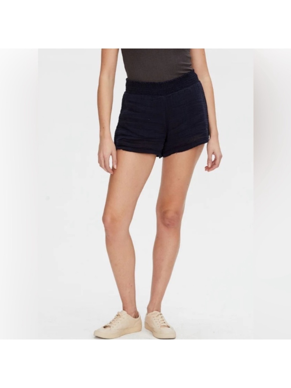 Michael Stars Peggy Double Gauze Smocked Waist Short Black M